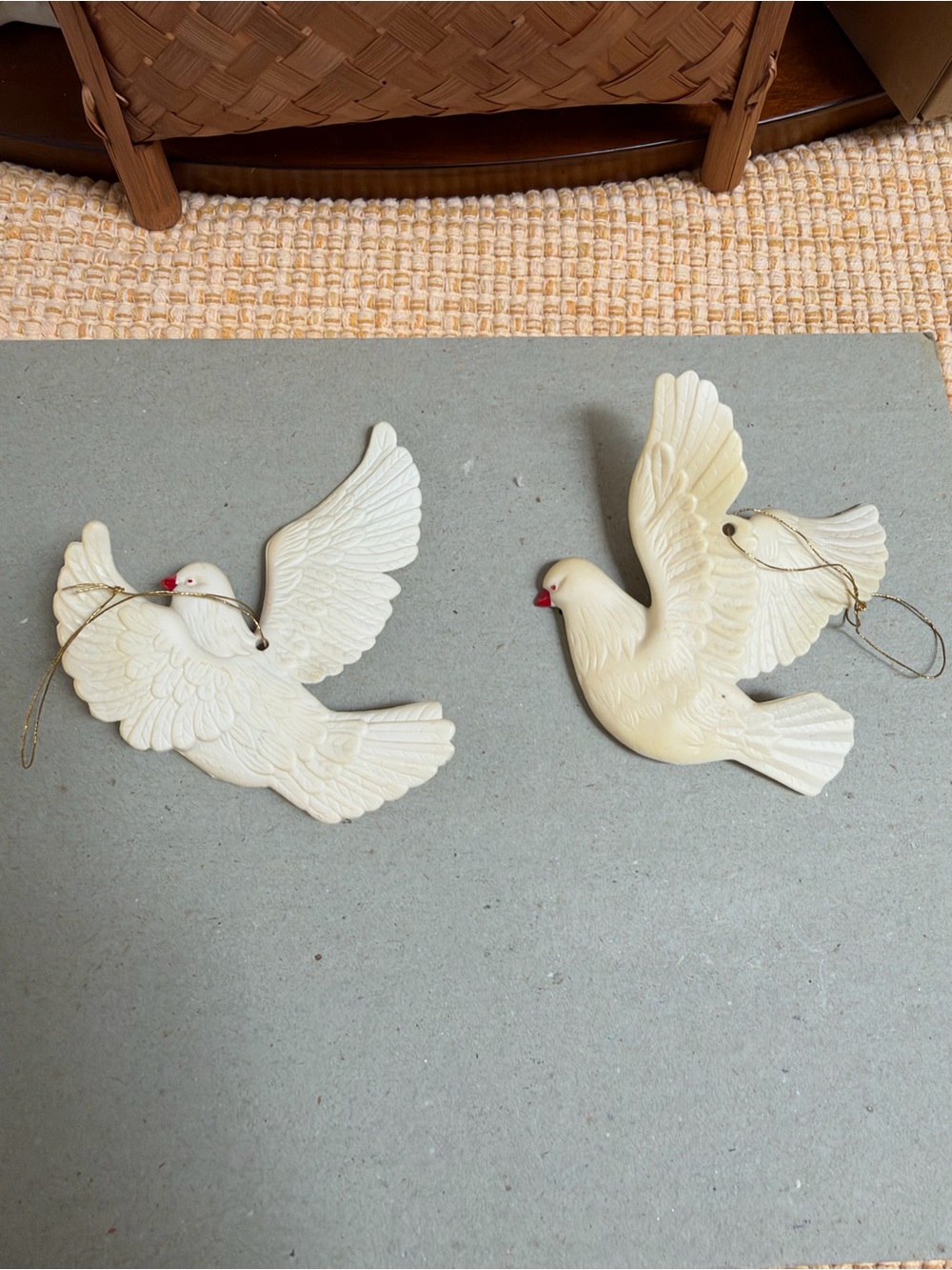 vintage white plastic flying dove ornaments